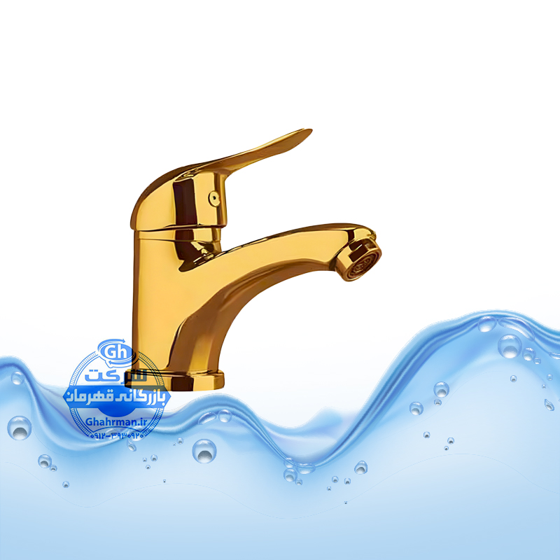 شیر روشویی طلایی برند آیدا صنعت مدل اردکی | بدنه تمام‌برنج | آبکاری طلایی براق | طراحی لوکس