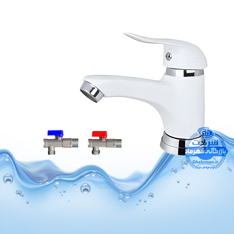 ست ۳ عددی شیر روشویی سفید کروم براق مدل دنیز به همراه شیر پیسوار | شیرآلات برند آیدا صنعت