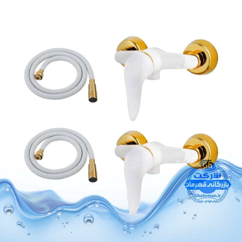 ست ۴ عددی شیر توالت با شلنگ فلزی شیرآلات برند آیدا صنعت مدل دنیز | سفید طلایی