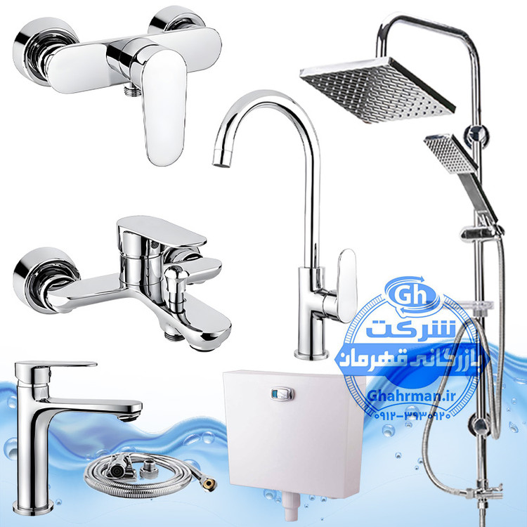 ست ۷ عددی شیرآلات برند آیدا صنعت مدل ونتو | شیر ظرفشویی + روشویی + حمام + توالت + علم دوش رسوبگیر اتومات + شلنگ توالت + فلاش تانک | کروم براق ( استیل براق )