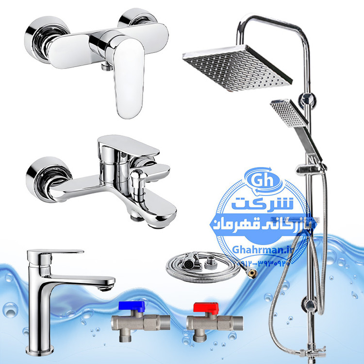 ست ۷ عددی شیرآلات برند آیدا صنعت مدل ونتو | روشویی + حمام + توالت + علم دوش رسوبگیر اتومات + شلنگ توالت + ۲ عدد پیسوار | کروم براق ( استیل براق )