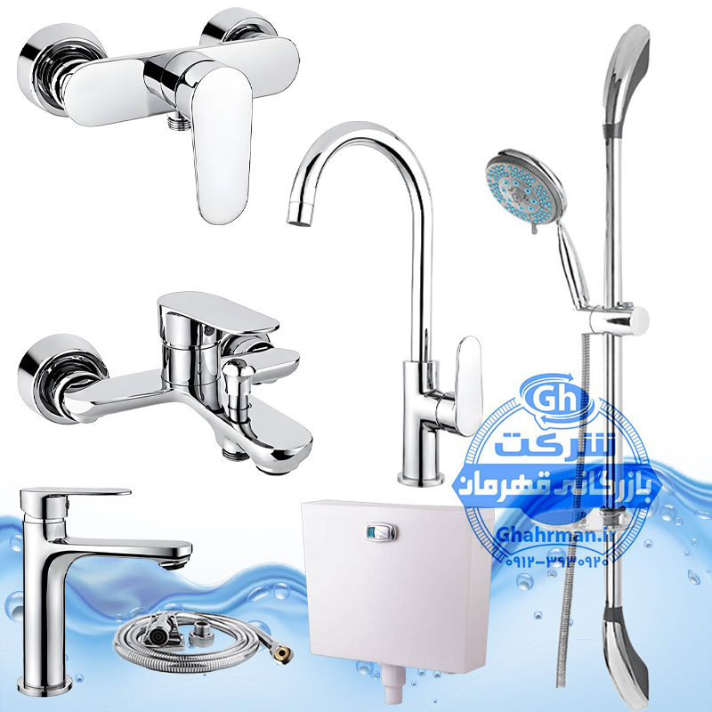ست ۷ عددی شیرآلات برند آیدا صنعت مدل ونتو | شیر ظرفشویی + دو عدد روشویی + حمام + توالت + علم دوش یونیکا + شلنگ توالت | کروم براق ( استیل براق )