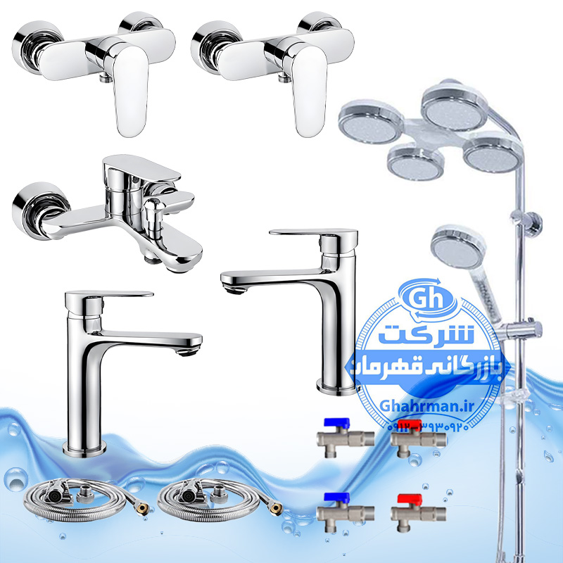 ست ۱۲ عددی شیرآلات برند آیدا صنعت مدل ونتو | دو عدد شیر روشویی + شیر حمام + شیر توالت + علم دوش هلی شاتی + دو عدد شلنگ توالت + دو عدد شلنگ استیل + چهار عدد شیر پیسوار | کروم براق ( استیل براق )