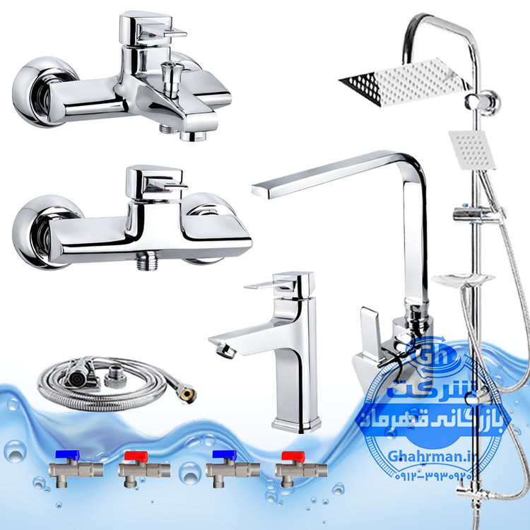 ست ۱۰ عددی شیرآلات برند آیدا صنعت مدل برمودا | شیر ظرفشویی + شیر روشویی + شیر حمام + شیر توالت + علم دوش صفحه استیل + شلنگ توالت + چهار عدد شیر پیسوار | کروم براق ( استیل براق )