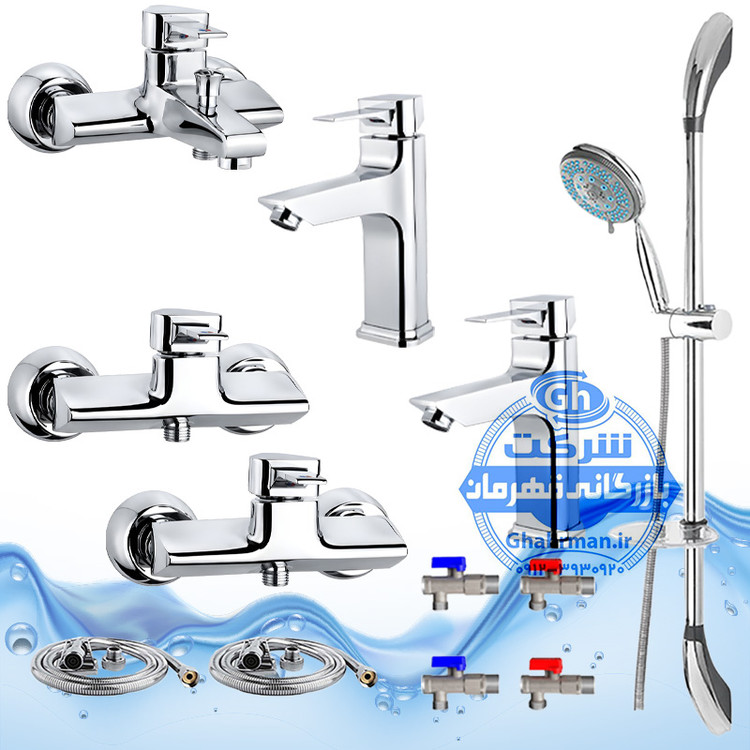 ست ۱۲ عددی شیرآلات برند آیدا صنعت مدل برمودا | دو عدد شیر روشویی + شیر حمام + شیر توالت + علم دوش یونیکا کروم + دو عدد شلنگ توالت + دو عدد شلنگ استیل + چهار عدد شیر پیسوار | کروم براق ( استیل براق )